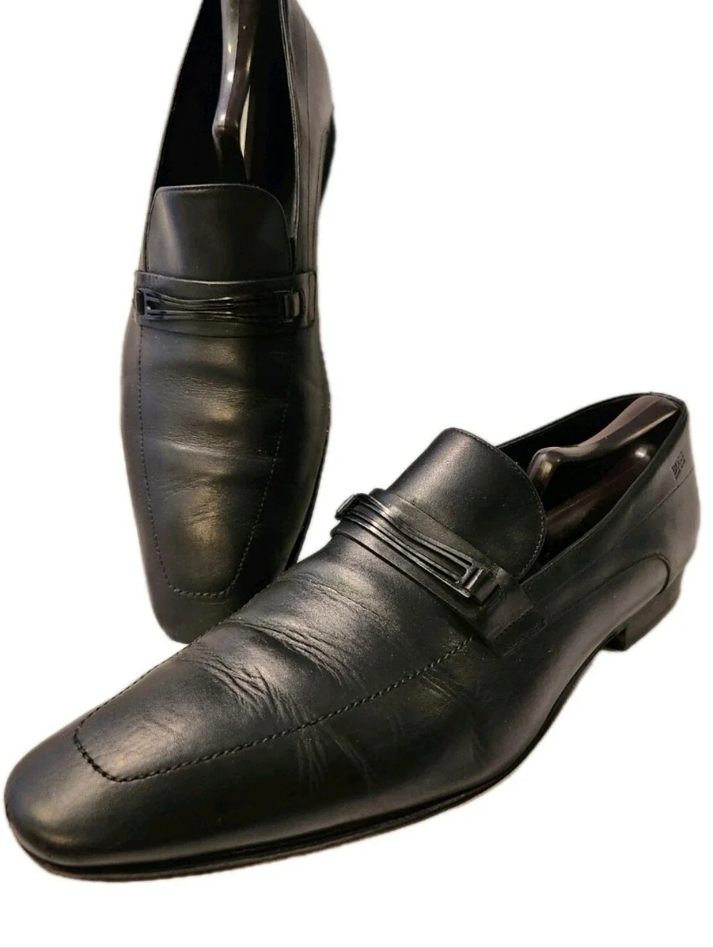 Hugo Boss Size 9 Black Leather Slip-On Loafers Dress Shoes Formal Preppy Office